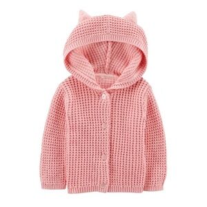 Carter’s Pink Chunky Knit Sweater Cardigan With Cat Ears Size 6 Months